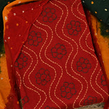 The Bengali Kantha Red Work Unstitched Suit Set
