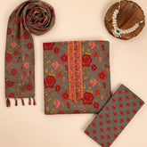 Trout Grey Kalamkari Cotton Unstitched Suit Set