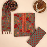 Trout Grey Kalamkari Cotton Unstitched Suit Set