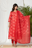 Turkey Red Angrakha Cotton Suit Set