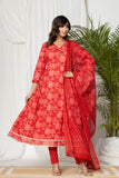 Turkey Red Angrakha Cotton Suit Set