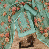 Turquoish Green Linen Unstitched Suit Set