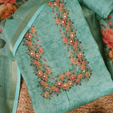 Turquoish Green Linen Unstitched Suit Set