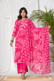 Watermelon Pink Palm Cotton Suit Set