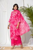 Watermelon Pink Palm Cotton Suit Set