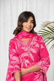 Watermelon Pink Palm Cotton Suit Set