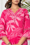 Watermelon Pink Palm Cotton Suit Set