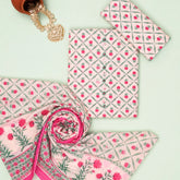 White Bagru Print Cotton Unstitched Suit Set