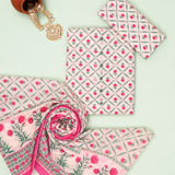 White Bagru Print Cotton Unstitched Suit Set