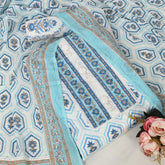 White Blue Cotton Unstitched Suit Set