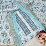 White Blue Cotton Unstitched Suit Set