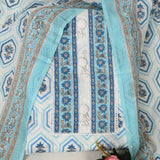 White Blue Cotton Unstitched Suit Set