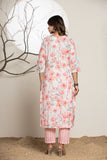 White Peach Floral Embroidered Cotton Suit Set