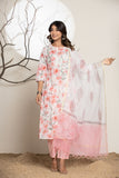 White Peach Floral Embroidered Cotton Suit Set