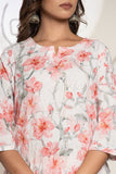 White Peach Floral Embroidered Cotton Suit Set