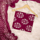 Wine Bagru Print Cotton Unstitched Suit Set