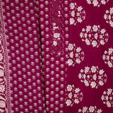Wine Bagru Print Cotton Unstitched Suit Set