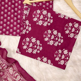 Wine Bagru Print Cotton Unstitched Suit Set
