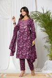 Wine Floral Cotton Suit Set
