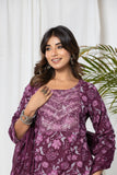 Wine Floral Cotton Suit Set