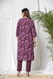 Wine Floral Cotton Suit Set