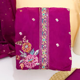 Wine MeenaKari HO Silk Unstitched Suit Set