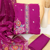 Wine MeenaKari HO Silk Unstitched Suit Set