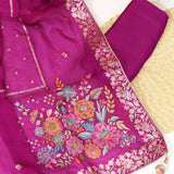 Wine MeenaKari HO Silk Unstitched Suit Set