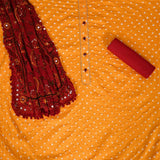 Yellow Red Phulkari Dupatta Suit Set