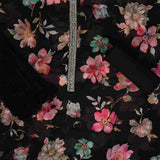 Black Floral Romantic Unstitched Organza Jaipuri Suit Set With Chiffon Dupatta