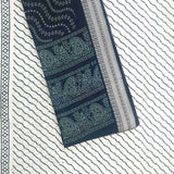 Blue and White Leheriya Cotton Unstitched Jaipuri Suit Set With Malmal Dupatta