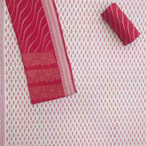 Blush White Fount Cotton Unstitched Jaipuri Suit Set With Malmal Dupatta