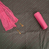 Charcoal Grey Unstitched Cotton Jaipuri Salwar Suit With Chiffon Dupatta