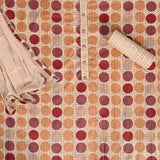 Coconut Beige Dots Cotton Unstitched Jaipuri Suit Set With Chiffon Dupatta