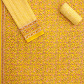 Flower Jaal Mustard Unstitched Cotton Jaipuri Suit With Malmal Dupatta
