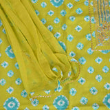 Green Firozi Bandhej Unstitched Cotton Rajasthani Suit Set With Chiffon Dupatta