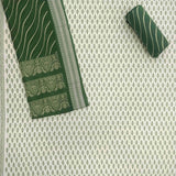 Green White Fount Unstitched Cotton Jaipuri Salwar Suit With Malmal Dupatta
