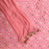 Ikat Pink Unstitched Cotton Jaipuri Salwar Suit With Chiffon Dupatta