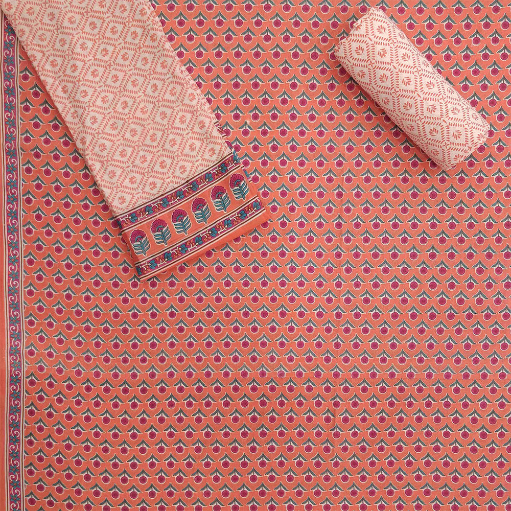 Lily Salmon Unstitched Cotton Rajasthani Salwar Suit With Malmal Dupatta