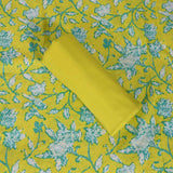 Pantone Green Unstitched Cotton Rajasthani Salwar Suit With Chiffon Dupatta