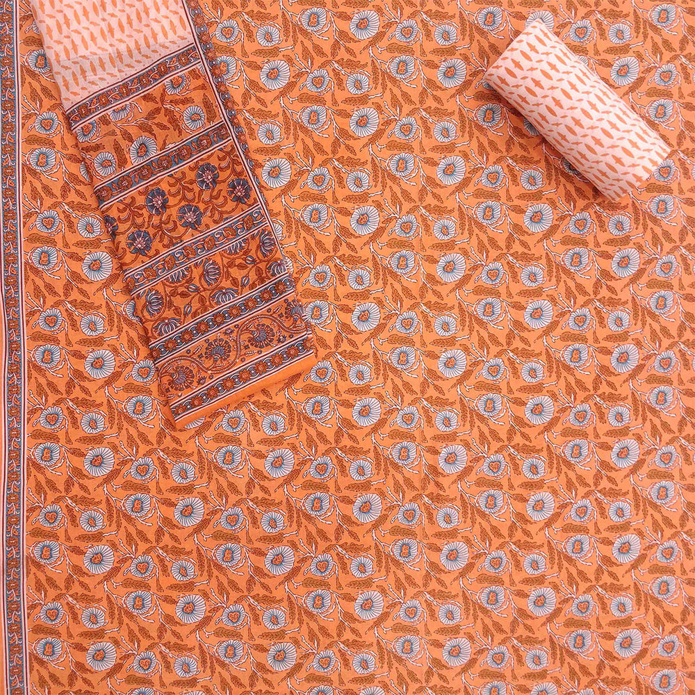 Peach Jaal Unstitched Cotton Salwar Suit With Malmal Dupatta