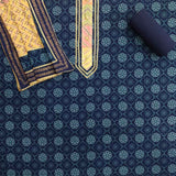 Prussian Dabu Print Unstitched Cotton Rajasthani Salwar Suit With Malmal Dupatta