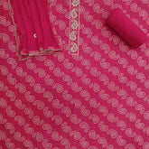 Queen Bandhej Unstitched Cotton Rajasthani Suit Set With Chiffon Dupatta