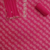 Queen Bandhej Unstitched Cotton Rajasthani Suit Set With Chiffon Dupatta