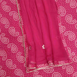 Queen Bandhej Unstitched Cotton Rajasthani Suit Set With Chiffon Dupatta