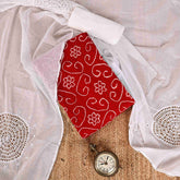 Red White Bandhani Unstitched Jaipuri Cotton Suit Set With Malmal Dupatta