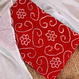Red White Bandhani Unstitched Jaipuri Cotton Suit Set With Malmal Dupatta