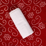 Red White Bandhani Unstitched Jaipuri Cotton Suit Set With Malmal Dupatta