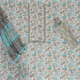 Tiffany Blue Flower Unstitched Jaipur Cotton Suit Set With Dupatta