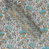 Tiffany Blue Flower Unstitched Jaipur Cotton Suit Set With Dupatta